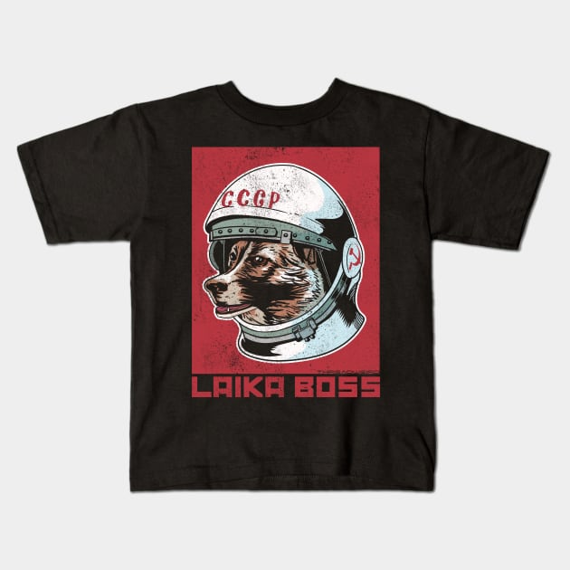 Laika Boss Cosmonaut Space Dog Kids T-Shirt by ThreadWeird Apparel Company